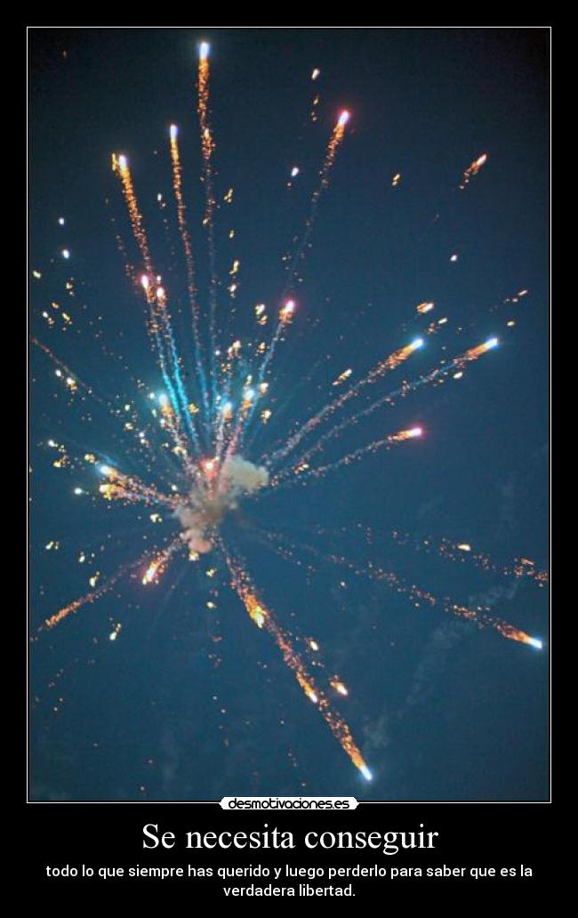 Se necesita conseguir - todo lo que siempre has querido y luego perderlo para saber que es la
verdadera libertad.