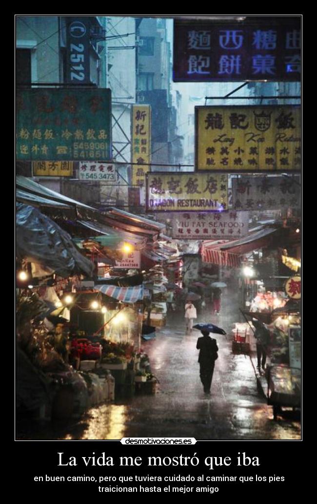 La vida me mostró que iba - en buen camino, pero que tuviera cuidado al caminar que los pies
traicionan hasta el mejor amigo