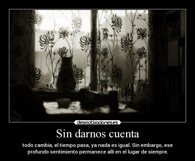 Sin darnos cuenta - todo cambia, el tiempo pasa, ya nada es igual. Sin embargo, ese
profundo sentimiento permanece allí en el lugar de siempre.