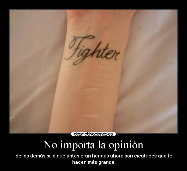 No importa la opinión - de los demás si lo que antes eran heridas ahora son cicatrices que te
hacen más grande.