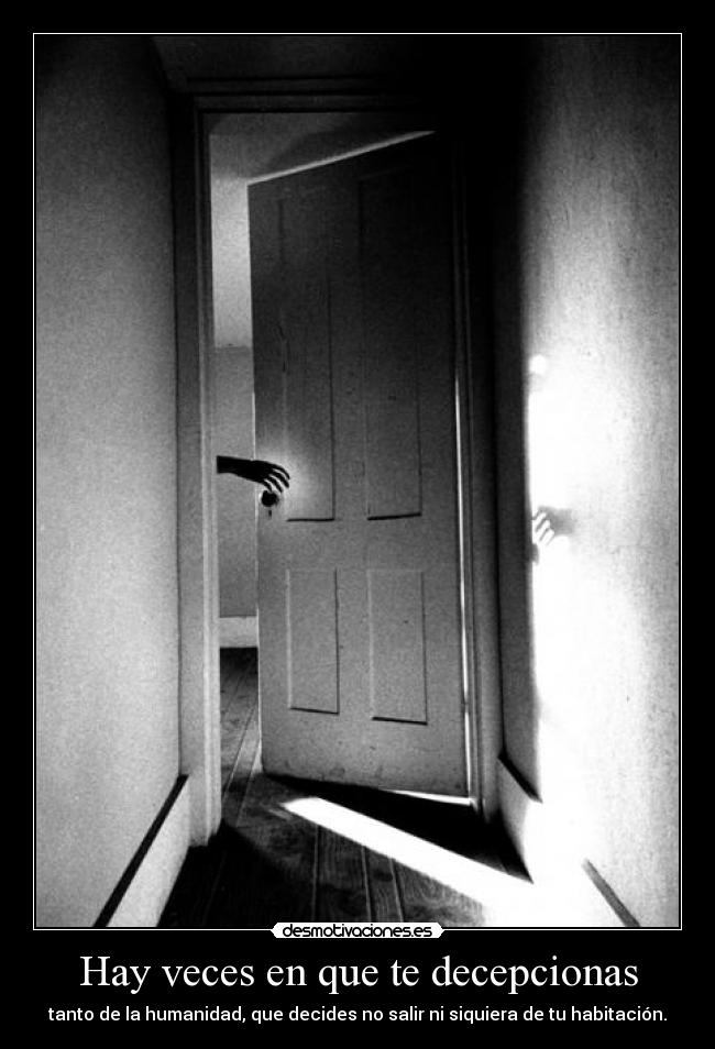 Hay veces en que te decepcionas - tanto de la humanidad, que decides no salir ni siquiera de tu habitación.