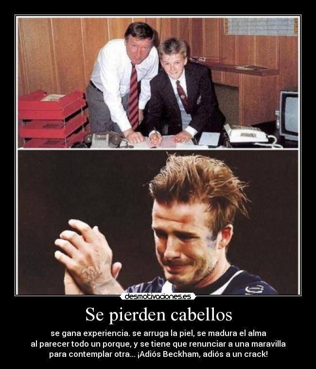 Se pierden cabellos - se gana experiencia. se arruga la piel, se madura el alma
al parecer todo un porque, y se tiene que renunciar a una maravilla
para contemplar otra... ¡Adiós Beckham, adiós a un crack!