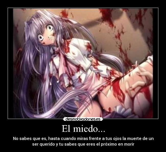 El miedo... - No sabes que es, hasta cuando miras frente a tus ojos la muerte de un
ser querido y tu sabes que eres el próximo en morir