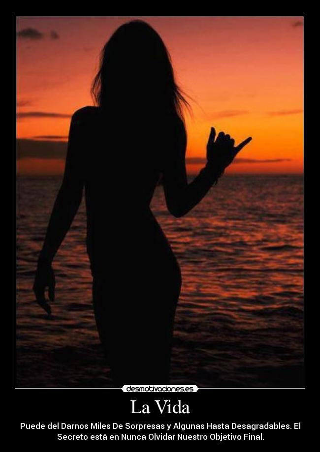 La Vida - Puede del Darnos Miles De Sorpresas y Algunas Hasta Desagradables. El
Secreto está en Nunca Olvidar Nuestro Objetivo Final.