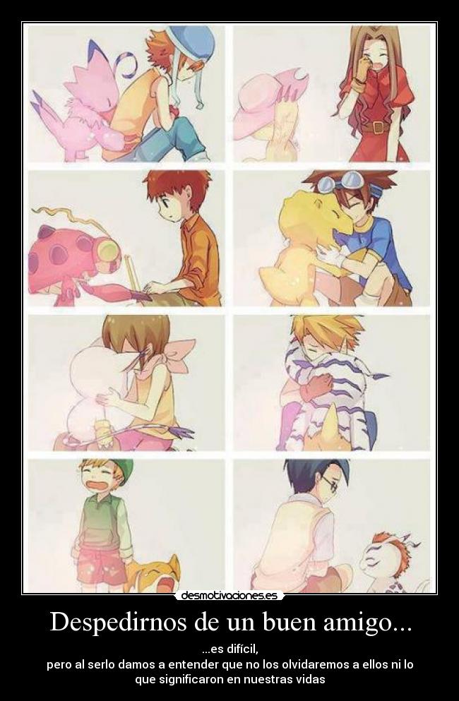 Despedirnos de un buen amigo... - ...es difícil,
pero al serlo damos a entender que no los olvidaremos a ellos ni lo
que significaron en nuestras vidas