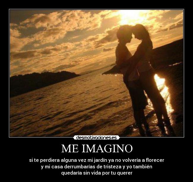 ME IMAGINO - si te perdiera alguna vez mi jardín ya no volvería a florecer
y mi casa derrumbarías de tristeza y yo también
quedaría sin vida por tu querer