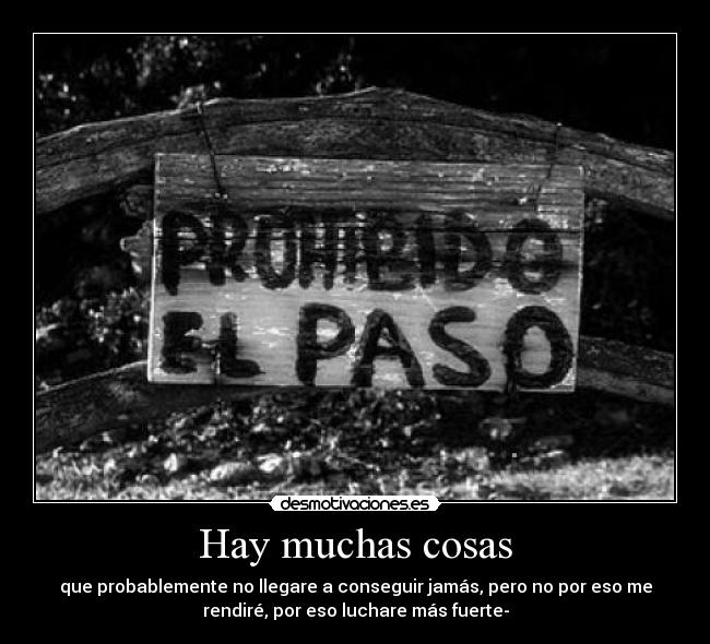 Hay muchas cosas - que probablemente no llegare a conseguir jamás, pero no por eso me
rendiré, por eso luchare más fuerte-