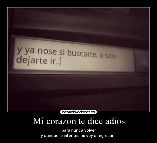Mi corazón te dice adiós - para nunca volver
y aunque lo intentes no voy a regresar...