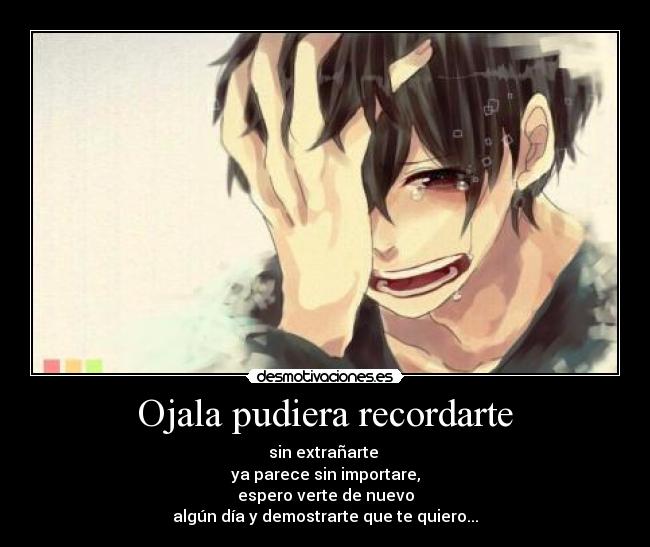 Ojala pudiera recordarte - sin extrañarte
ya parece sin importare,
espero verte de nuevo
algún día y demostrarte que te quiero...