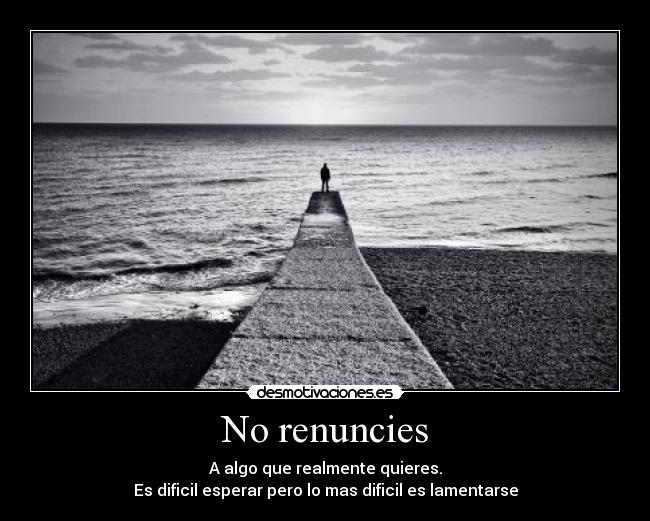 No renuncies - A algo que realmente quieres.
Es dificil esperar pero lo mas dificil es lamentarse