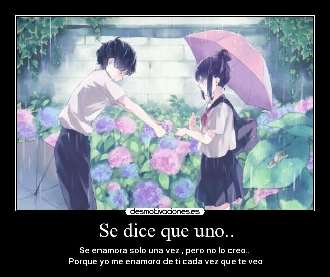 Se dice que uno.. - Se enamora solo una vez , pero no lo creo.. 
Porque yo me enamoro de ti cada vez que te veo