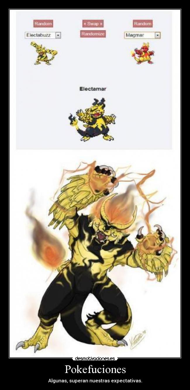 Pokefuciones carteles anime manga pokemon videojuego video game juego Electabuzz Magmar fusion fusión pokefucion pokefuci desmotivaciones