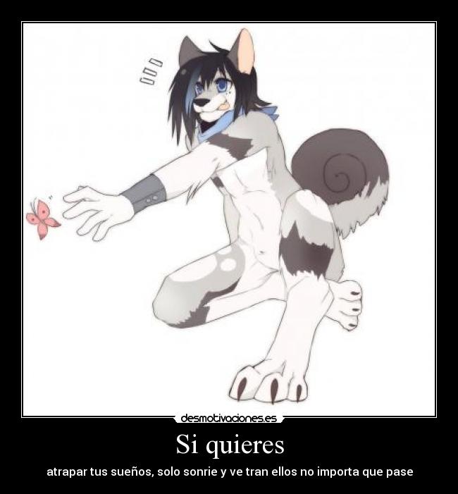 Si quieres - atrapar tus sueños, solo sonrie y ve tran ellos no importa que pase