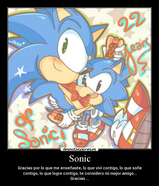 Sonic - Gracias por lo que me enseñaste, lo que vivi contigo, lo que soñe
contigo, lo que logre contigo, te considero mi mejor amigo...
Gracias ...