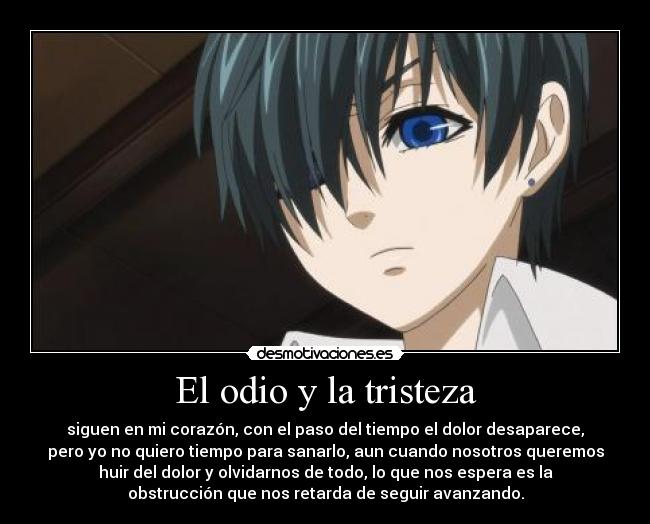 El odio y la tristeza - siguen en mi corazón, con el paso del tiempo el dolor desaparece,
pero yo no quiero tiempo para sanarlo, aun cuando nosotros queremos
huir del dolor y olvidarnos de todo, lo que nos espera es la
obstrucción que nos retarda de seguir avanzando.
