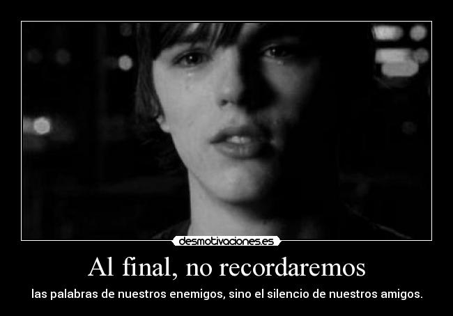 Al final, no recordaremos - las palabras de nuestros enemigos, sino el silencio de nuestros amigos.