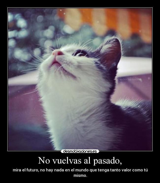 No vuelvas al pasado, - mira el futuro, no hay nada en el mundo que tenga tanto valor como tú mismo.