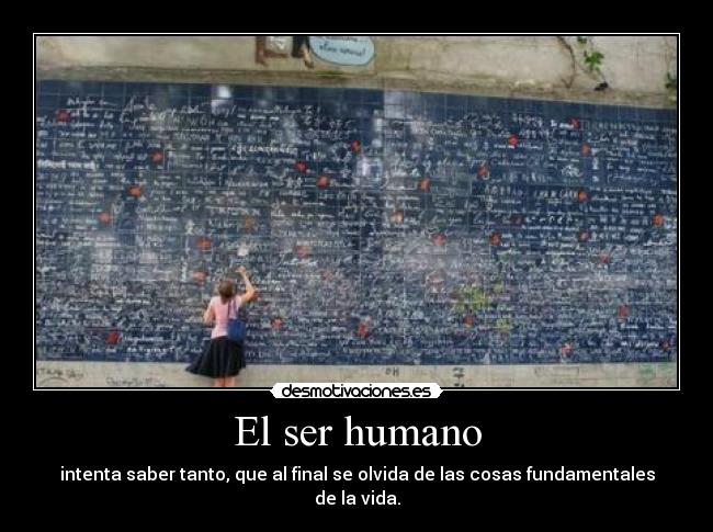 El ser humano - intenta saber tanto, que al final se olvida de las cosas fundamentales de la vida.