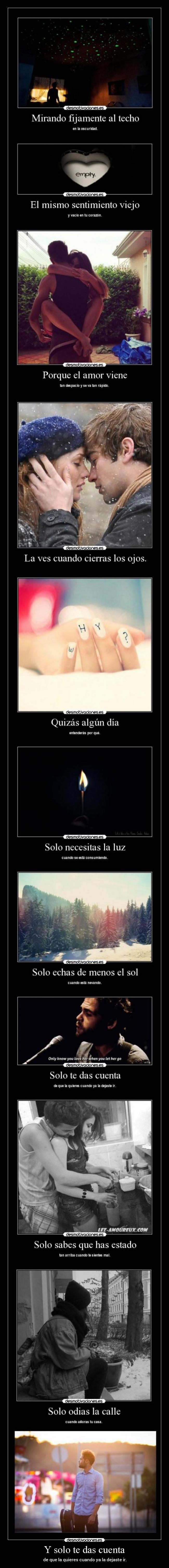 Y solo te das cuenta - de que la quieres cuando ya la dejaste ir.