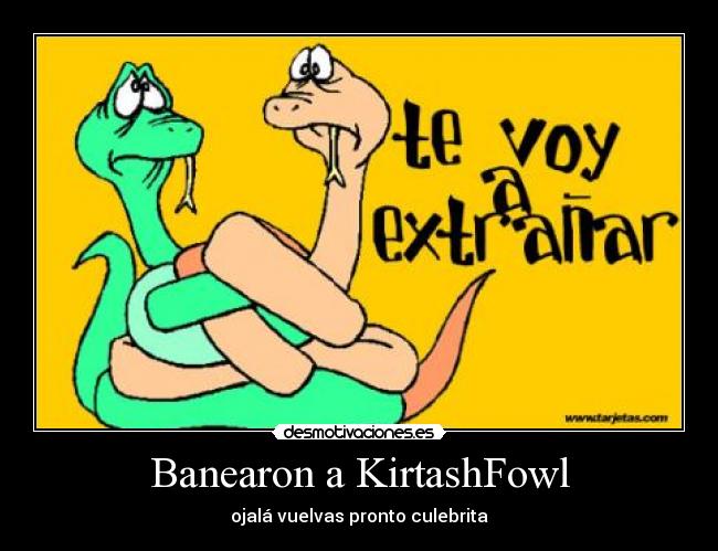 Banearon a KirtashFowl - ojalá vuelvas pronto culebrita