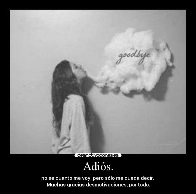 Adiós. - no se cuanto me voy, pero sólo me queda decir.
Muchas gracias desmotivaciones, por todo.