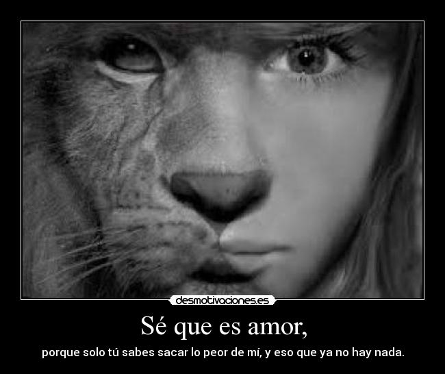 Sé que es amor, - porque solo tú sabes sacar lo peor de mí, y eso que ya no hay nada.