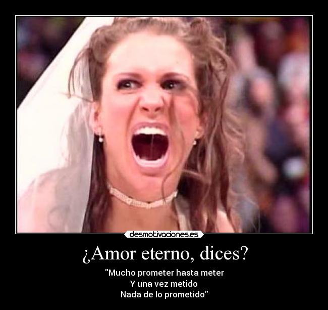 ¿Amor eterno, dices? - Mucho prometer hasta meter
Y una vez metido
Nada de lo prometido