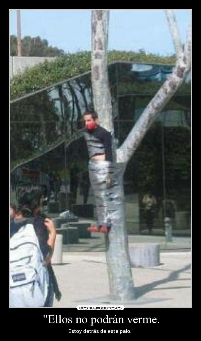 Ellos no podrán verme. - Estoy detrás de este palo.