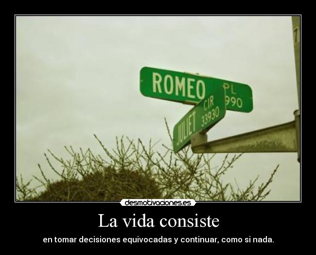 La vida consiste - en tomar decisiones equivocadas y continuar, como si nada.