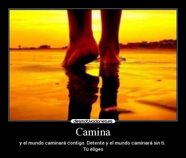 Camina - y el mundo caminará contigo. Detente y el mundo caminará sin ti.
Tú eliges