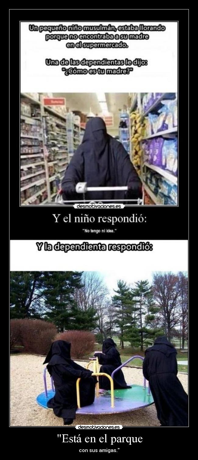 Está en el parque - con sus amigas.