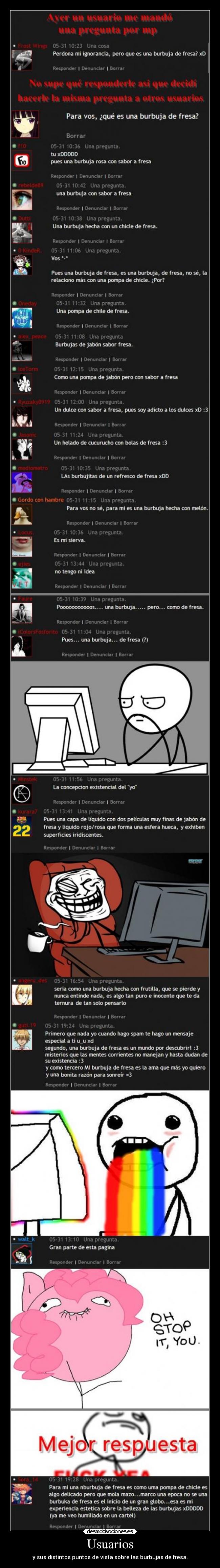 Usuarios - y sus distintos puntos de vista sobre las burbujas de fresa.