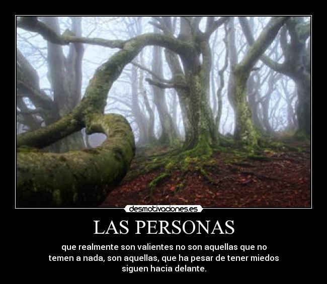 LAS PERSONAS - que realmente son valientes no son aquellas que no
temen a nada, son aquellas, que ha pesar de tener miedos
siguen hacia delante.