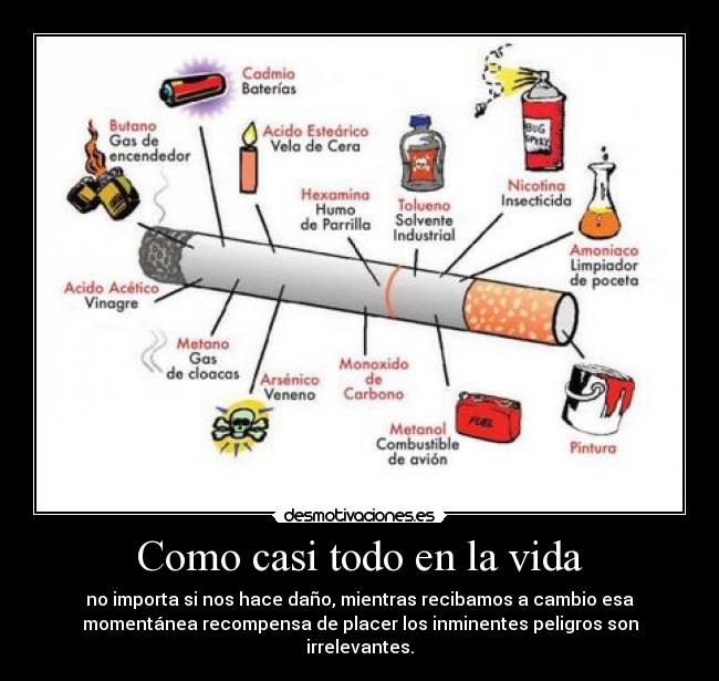 Como casi todo en la vida - no importa si nos hace daño, mientras recibamos a cambio esa
momentánea recompensa de placer los inminentes peligros son irrelevantes.