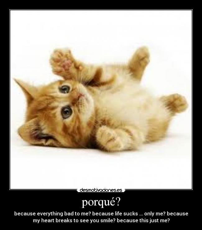 porqué? - because everything bad to me? because life sucks ... only me? because
my heart breaks to see you smile? because this just me?