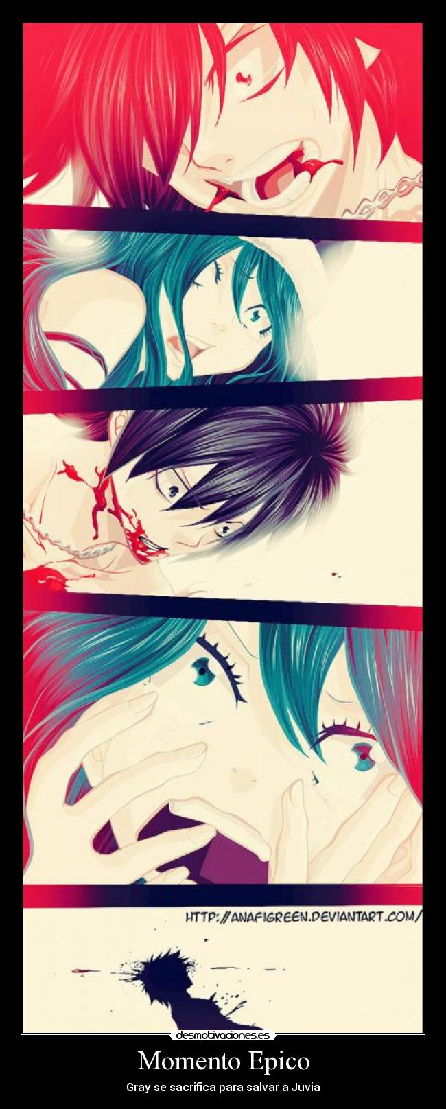 carteles momento epico gray fullbuster juvia loxar grauvia gray sacrifica para salvar juvia desmotivaciones