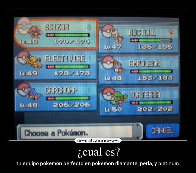 ¿cual es? - tu equipo pokemon perfecto en pokemon diamante, perla, y platinum.