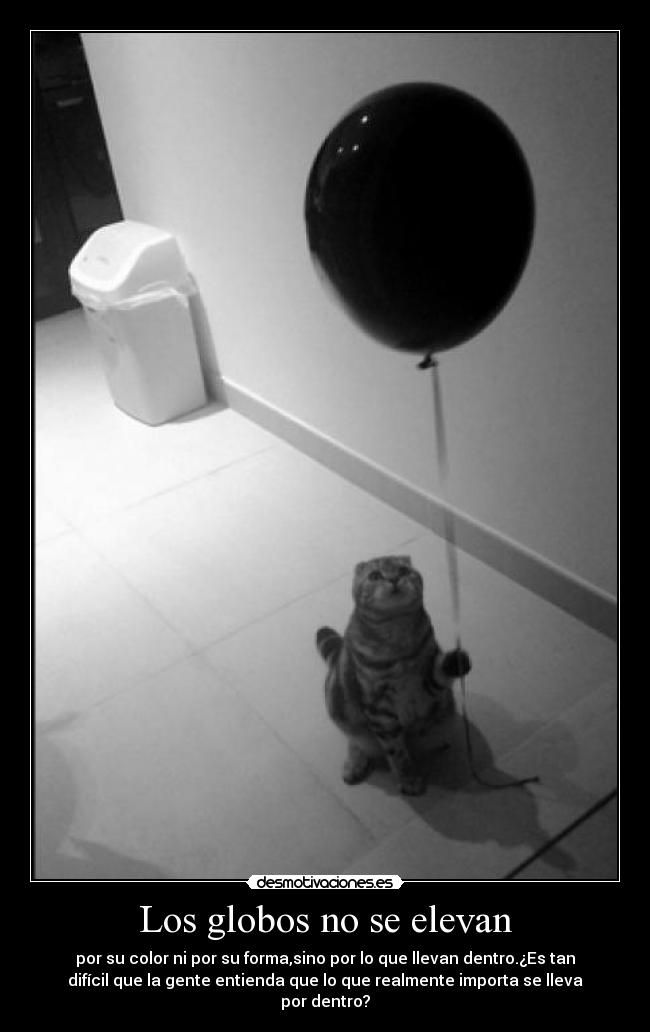 Los globos no se elevan - por su color ni por su forma,sino por lo que llevan dentro.¿Es tan
difícil que la gente entienda que lo que realmente importa se lleva
por dentro?