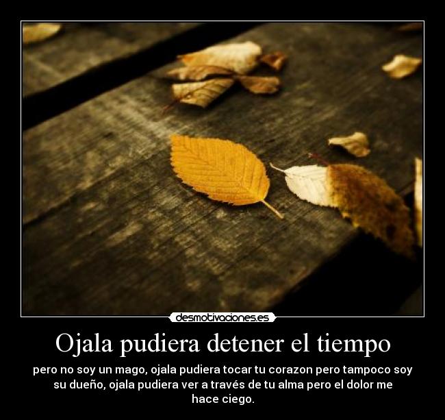 Ojala pudiera detener el tiempo - pero no soy un mago, ojala pudiera tocar tu corazon pero tampoco soy
su dueño, ojala pudiera ver a través de tu alma pero el dolor me
hace ciego.