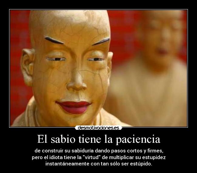El sabio tiene la paciencia - de construir su sabiduría dando pasos cortos y firmes,
pero el idiota tiene la virtud de multiplicar su estupidez
instantáneamente con tan sólo ser estúpido.