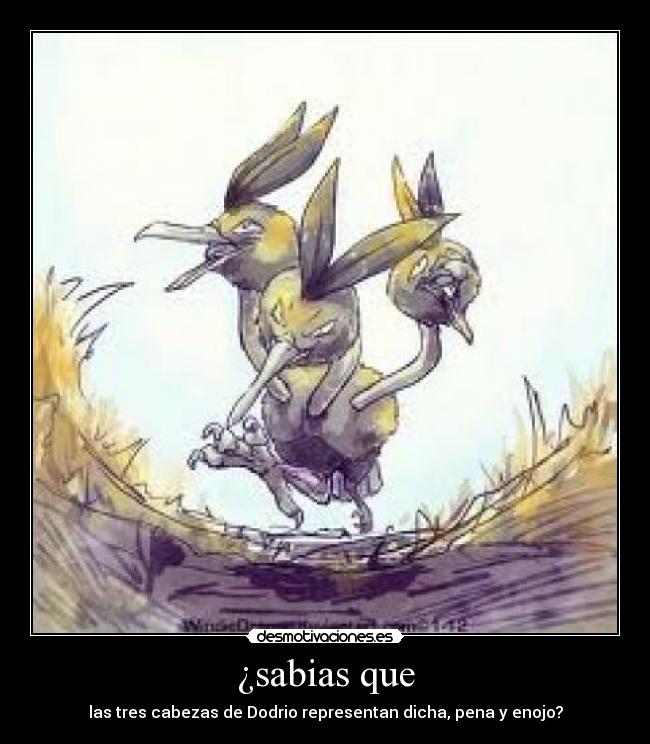 ¿sabias que - las tres cabezas de Dodrio representan dicha, pena y enojo?
