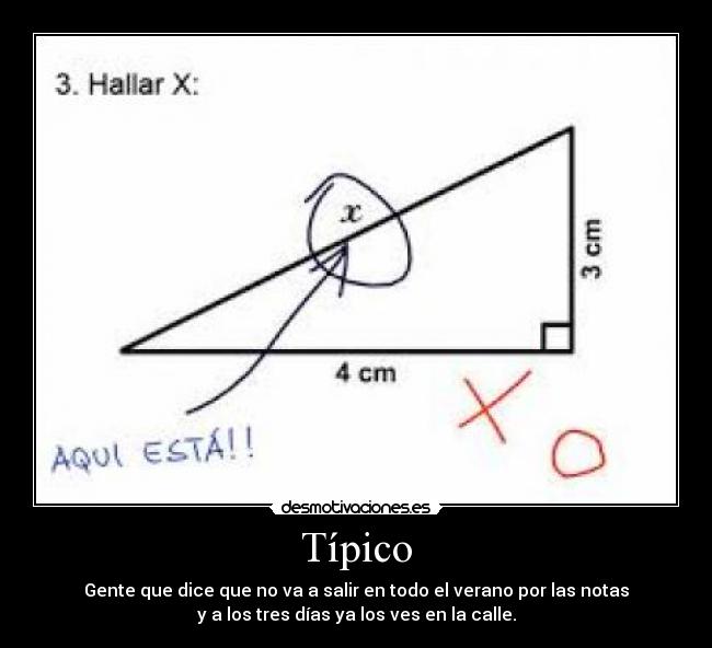 Típico - Gente que dice que no va a salir en todo el verano por las notas
y a los tres días ya los ves en la calle.