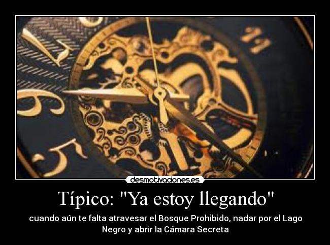 Típico: Ya estoy llegando - cuando aún te falta atravesar el Bosque Prohibido, nadar por el Lago
Negro y abrir la Cámara Secreta
