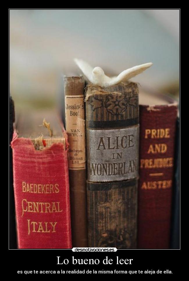 Lo bueno de leer - es que te acerca a la realidad de la misma forma que te aleja de ella.