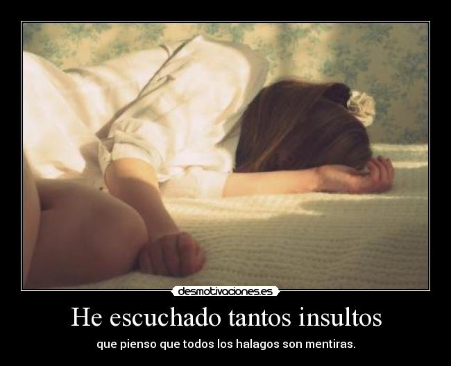 He escuchado tantos insultos - que pienso que todos los halagos son mentiras.