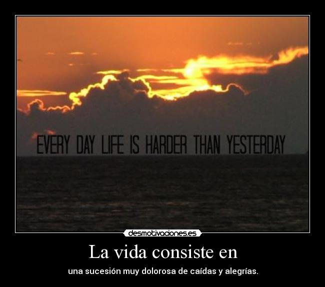 La vida consiste en - una sucesión muy dolorosa de caídas y alegrías.
