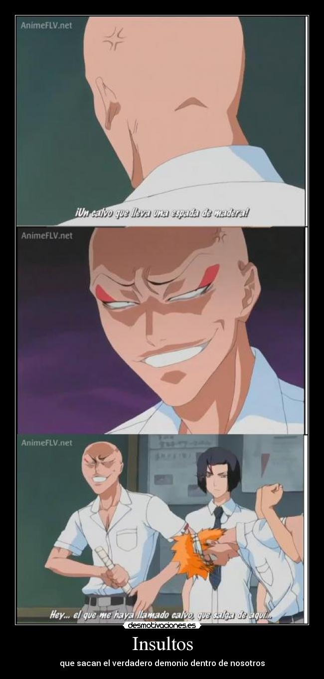 carteles albano98 insultos bleach anime manga ikaku enoja calvo que lleva una espada madera xddd desmotivaciones