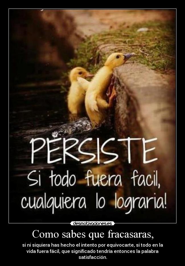 Como sabes que fracasaras, - si ni siquiera has hecho el intento por equivocarte, si todo en la
vida fuera fácil, que significado tendría entonces la palabra
satisfacción.