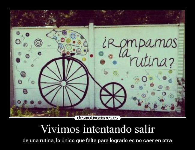 Vivimos intentando salir - de una rutina, lo único que falta para lograrlo es no caer en otra.