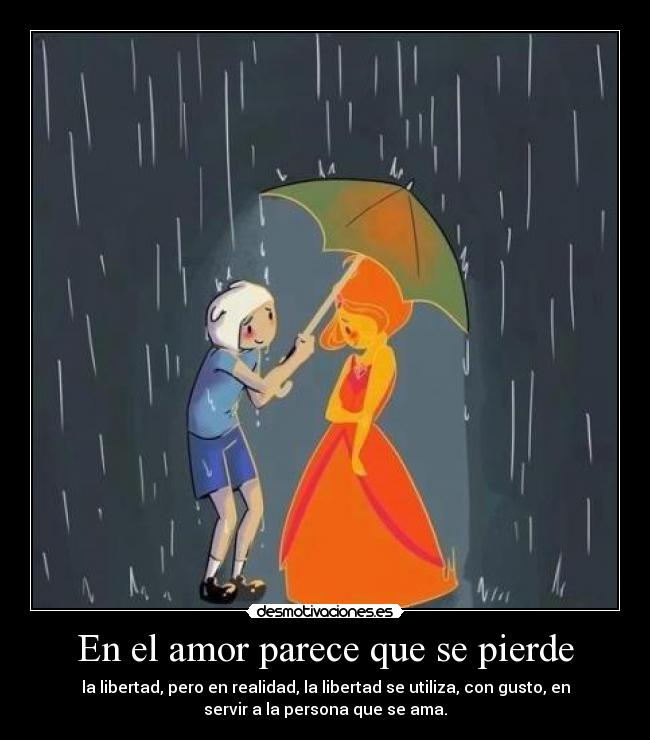 En el amor parece que se pierde - la libertad, pero en realidad, la libertad se utiliza, con gusto, en
servir a la persona que se ama.